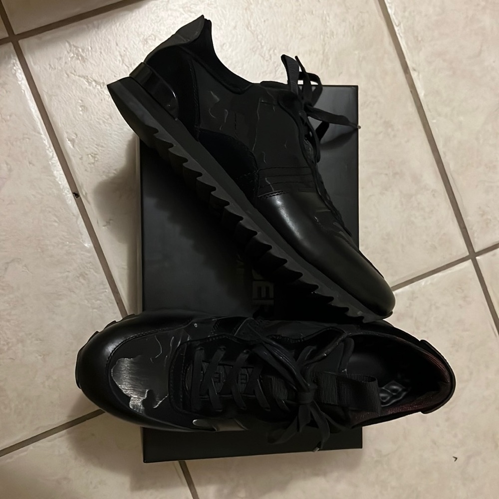 Karl Lagerfeld Camo Print Sneaker, Leather Textile Rugged Camo Print Pattern.